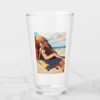 Vintages Button Up Girl Pint Trinkglas Glas