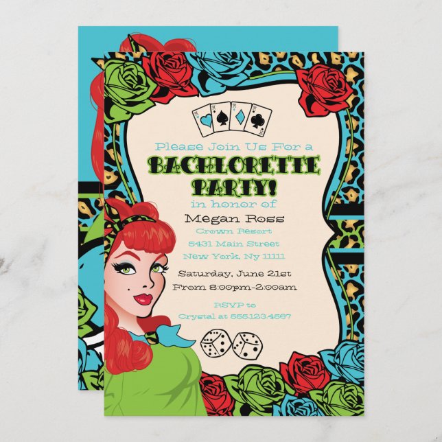 Vintages Button-up Girl, Rock-A-Billy Einladungen (Vorne/Hinten)