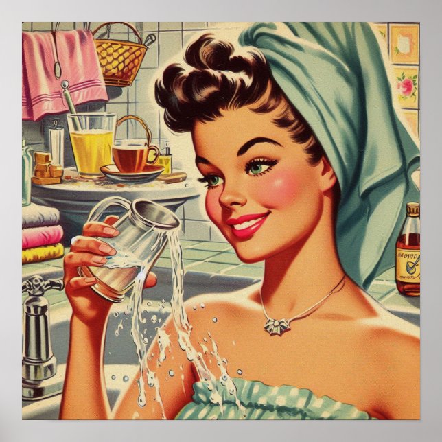 Vintages Button-Up-Mädchen Poster (Vorne)