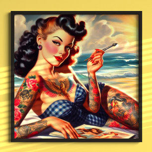 Vintages Button von Tattooed Beach Poster