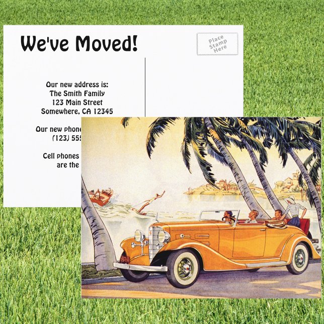 Vintages Cabrio, antikes Auto, Adresswechsel Ankündigungspostkarte (Von Creator hochgeladen)