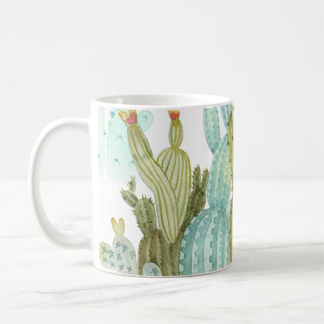 Vintages Cacti blühendes Wasserfarbmuster Kaffeetasse (Links)