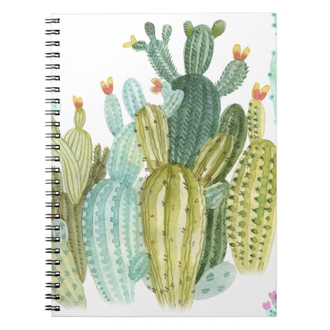 Vintages Cacti blühendes Wasserfarbmuster Notizblock (Vorderseite)