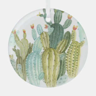 Vintages Cacti blühendes Wasserfarbmuster Ornament Aus Glas