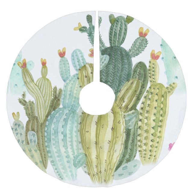 Vintages Cacti blühendes Wasserfarbmuster Polyester Weihnachtsbaumdecke (Vorderseite)