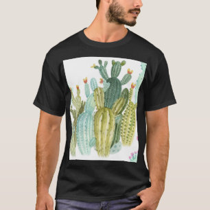 Vintages Cacti blühendes Wasserfarbmuster T-Shirt