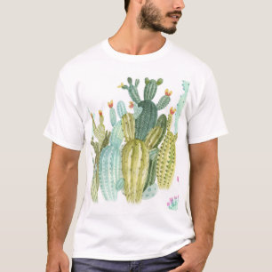 Vintages Cacti blühendes Wasserfarbmuster T-Shirt