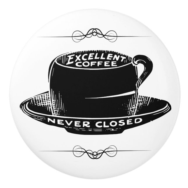 Vintages Café Kaffeezeichen Keramik Knöpfe Keramikknauf (Vorderseite)