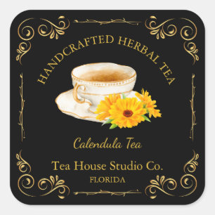 Vintages Calendula Tea Square Label Quadratischer Aufkleber