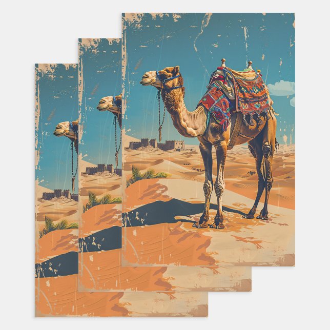 Vintages Camel Retro-Wüstendekoupage Geschenkpapier Set (Von Creator hochgeladen)