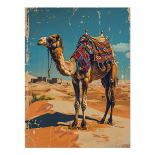 Vintages Camel Retro-Wüstendekoupage Poster