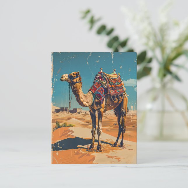 Vintages Camel Retro-Wüstendekoupage Postkarte (Stehend Vorderseite)