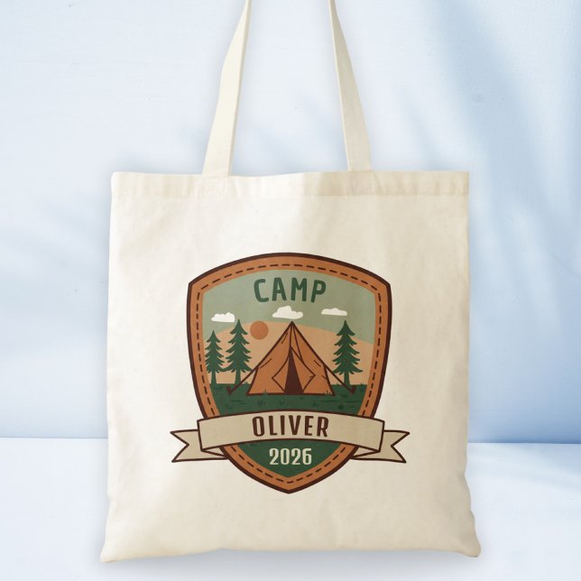 Vintages Camping Abzeichen Personalisiert Tragetasche (Von Creator hochgeladen)