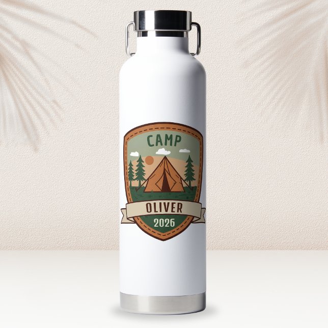 Vintages Camping Abzeichen Personalisiert Trinkflasche (Von Creator hochgeladen)