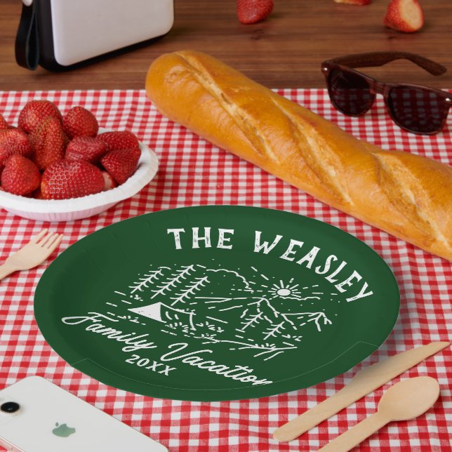 Vintages Camping Familienurlaub Pappteller (Picknick)