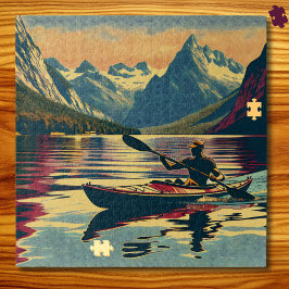 Vintages Camping Scene Man Kayaking Puzzle