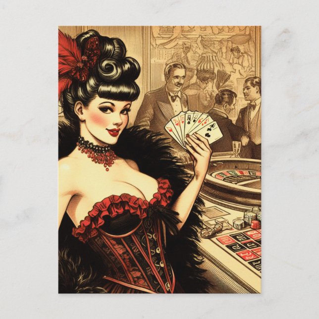 Vintages Casino Girl Postkarte (Vorderseite)