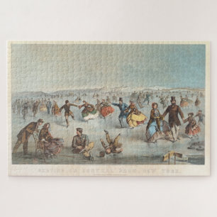 Vintages Central Park Ice Skaten-Gemälde (1861) Puzzle