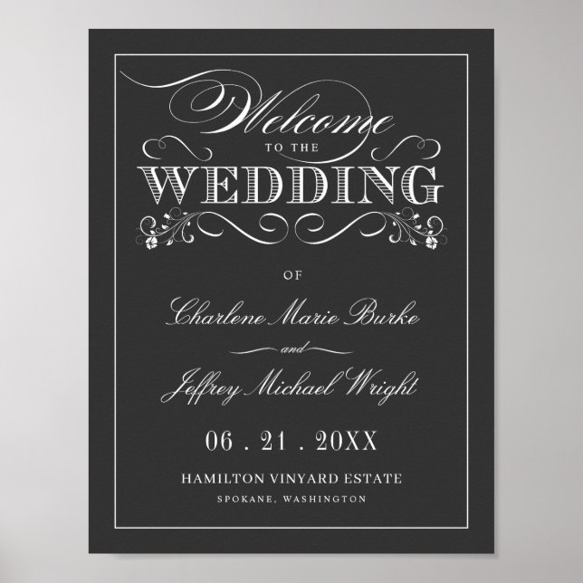 Vintages Chalkboard Elegante Hochzeit Begrüßungsze Poster (Vorne)