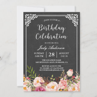 Vintages Chalkboard Floral Geburtstagsfeier Einladung