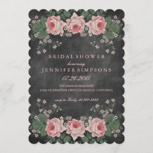 Vintages Chalkboard Floral Rose Brautparty Einladung