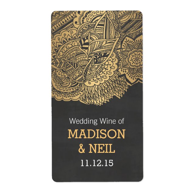 Vintages Chalkboard Gold Bohemische Hochzeitswein (Vorne)
