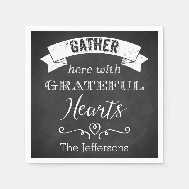 Vintages Chalkboard, Grateful Hearts Napkins Serviette (Vorderseite)