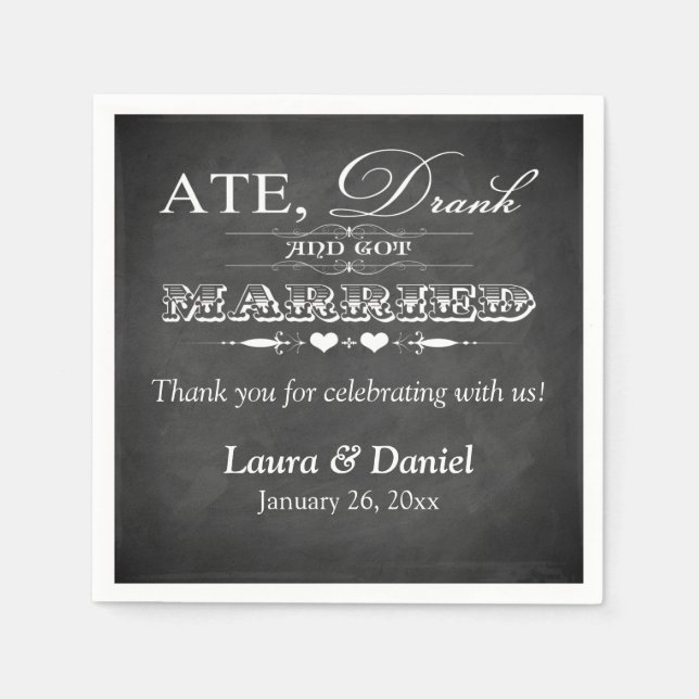 Vintages Chalkboard, Hearts Wedding Napkins 3 Serviette (Vorderseite)