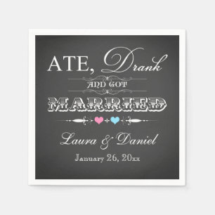 Vintages Chalkboard, Hearts Wedding Napkins Serviette