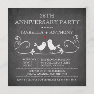 Vintages Chalkboard Love Birds Anniversary Party Einladung