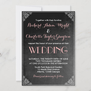 Vintages Chalkboard Pink Gray Wedding Einladung