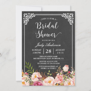 Vintages Chalkboard Rahmen Blumenmuster Brautparty Einladung