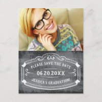 Vintages Chalkboard Save the Date Abschluss Foto