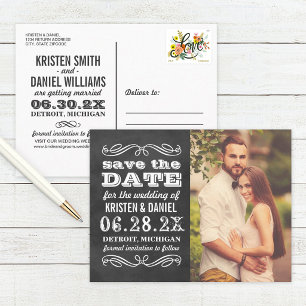Vintages Chalkboard Wedding Foto Save the Date Ankündigungspostkarte