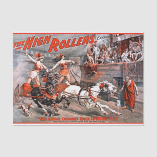 Vintages Chariot-Rennen Schwarz-weißes Pferd Seidenpapier