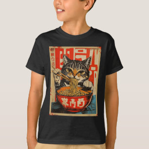 Vintages Chat Eating Ramen Noodles Japanische Kuns T-Shirt