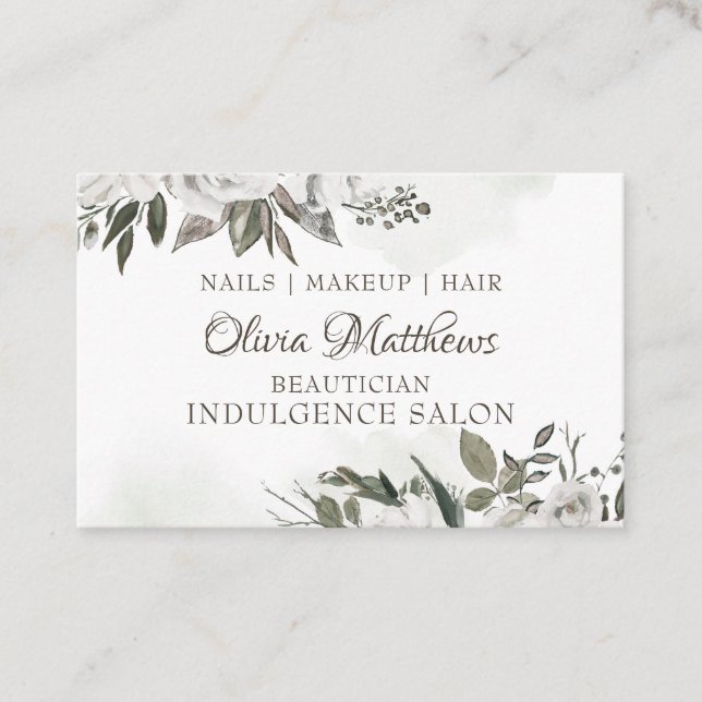 Vintages Cherish White Floral & Rose Gold Visitenkarte (Vorderseite)