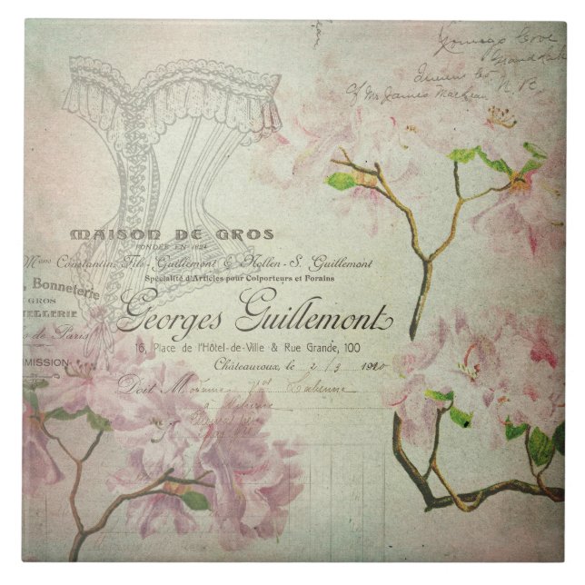 Vintages Chic-französisches Skript-schäbiges Fliese (Vorderseite)