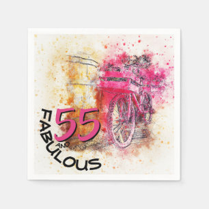 Vintages Chicwatercolor-Rosa-Fahrrad-55. Serviette