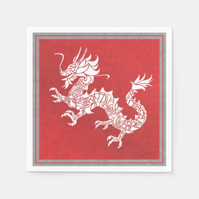 Vintages chinesisches Drachengestalteremblem Rot Serviette (Vorderseite)