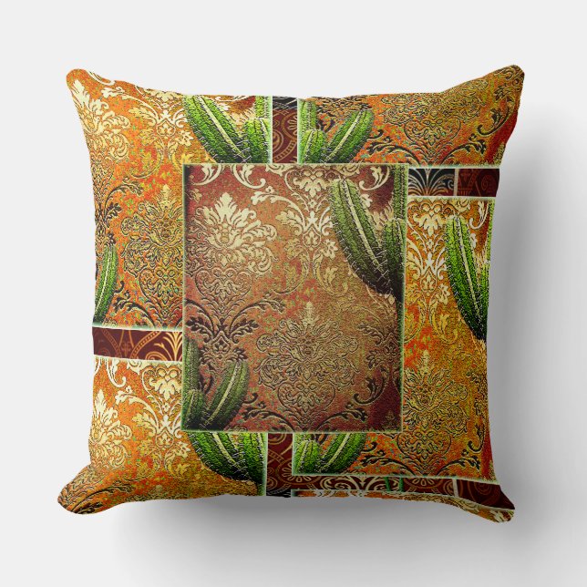 Vintages Chinesisches Kaktus und geometrisches Mot Kissen (Vorderseite)