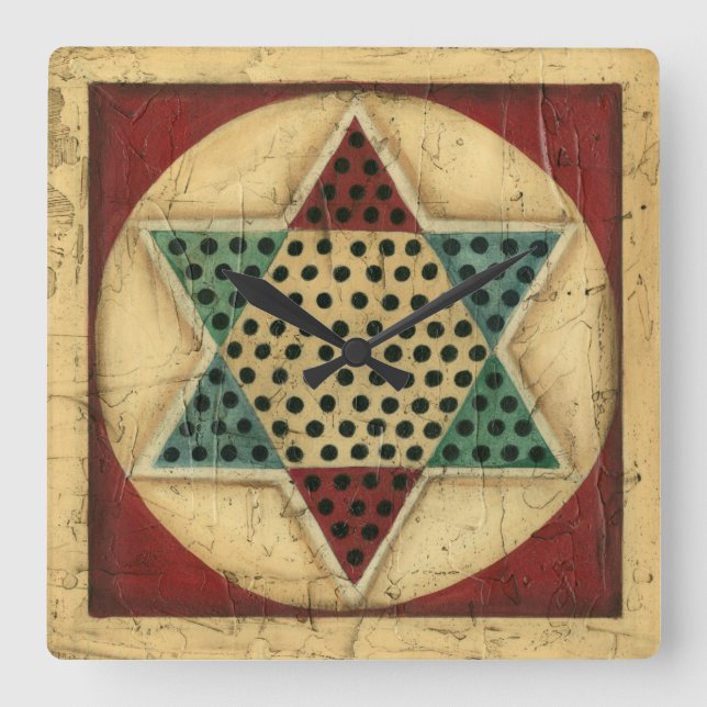 Vintages chinesisches Schachbrett durch Ethan Quadratische Wanduhr (Vorderseite)