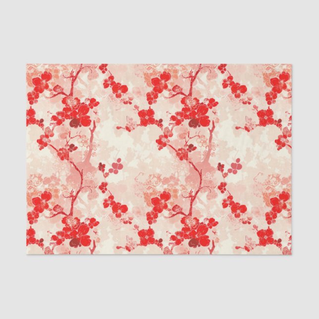 Vintages Chinoiserie Asian Floral Red Decoul Seidenpapier (Vorderseite)