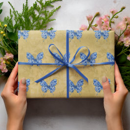 Vintages Chinoiserie Blue White Butterfly Gold Geschenkpapier