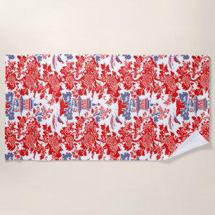 Vintages Chinoiserie Delft Französisch Rot Blau Strandtuch