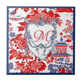 Vintages Chinoiserie Delft Französisch Rotes Blau Fliese