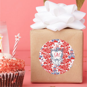 Vintages Chinoiserie Delft Französisch Rotes Blau  Runder Aufkleber