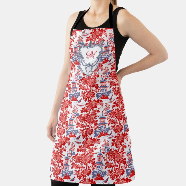 Vintages Chinoiserie Delft Französisch Rotes Blau  Schürze (InSitu)