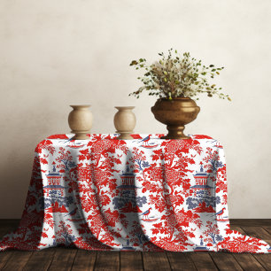 Vintages Chinoiserie Delft Französisch Rotes Blau Tischdecke