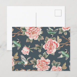 Vintages Chinoiserie Rosa Tissue Postkarte